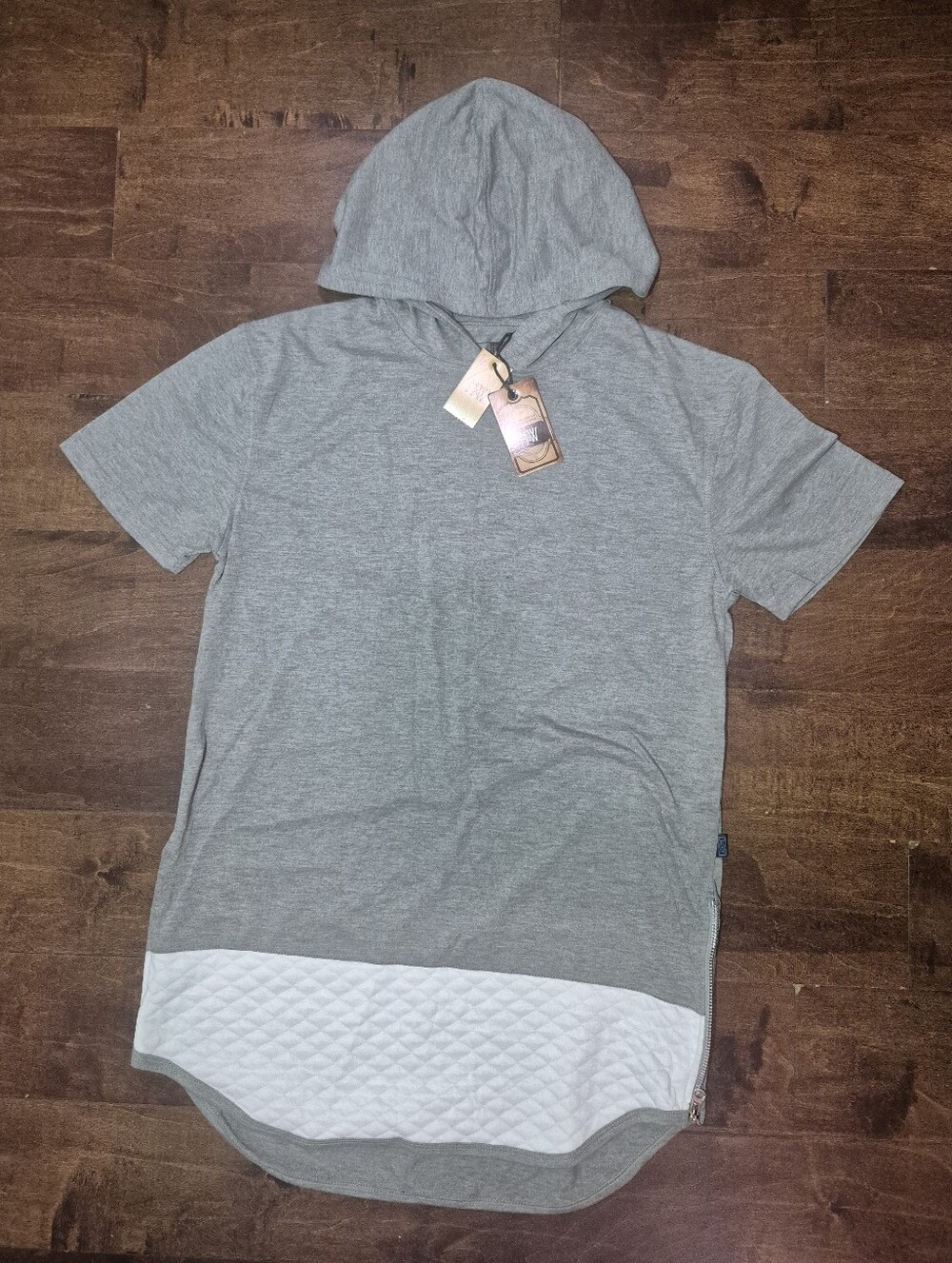 Henry & William Grey Quilted Short Sleeve Hoodie Longline Tee NWT XL 2012 VTG